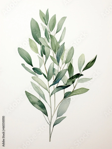 Fototapeta Branch eucalyptus and leaves on white background. Illustration for design, print, fabric or background