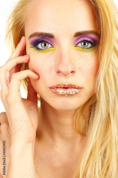 Fototapeta Beautiful woman with bright make-up, close up