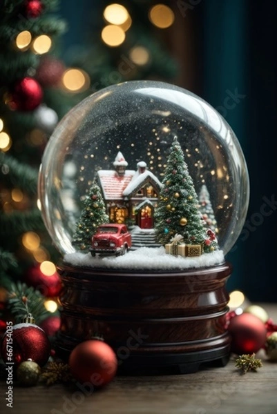 Fototapeta Magical snow globe with Christmas decorations