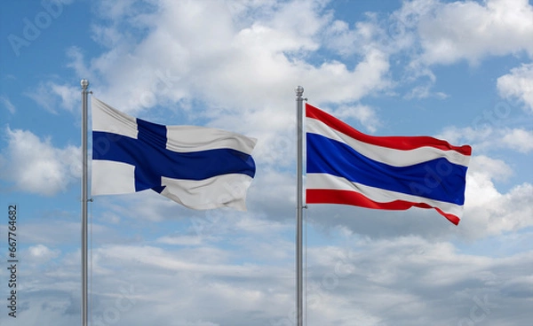 Fototapeta Thailand and Finland flags, country relationship concept