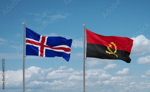 Fototapeta Iceland and Angola national flags, country relationship concept