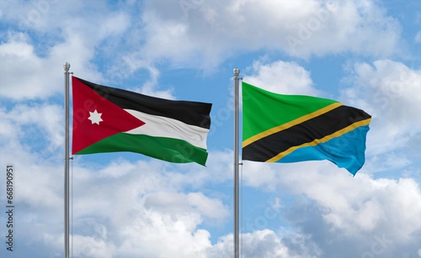 Fototapeta Tanzania and Jordan flags, country relationship concept