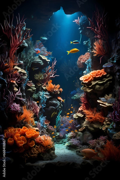 Fototapeta View of fish underwater in beautiful ocean waters with all its landscapes