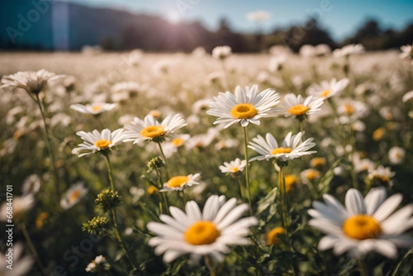 Fototapeta Enchanting Daisy Field with Dreamy Bokeh Light Effect