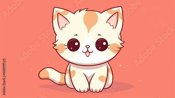 Fototapeta  a cute little kitten with big eyes sitting on a pink background.  generative ai