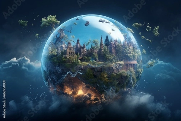 Fototapeta Global Warming Planet Earth Illustration Created with Generative AI