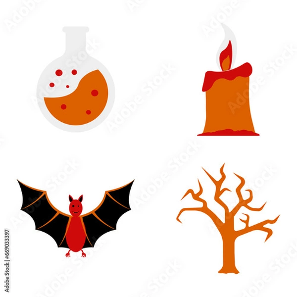 Fototapeta Cute Halloween Illustration In Trendy Design. Vector Illustration Set. 