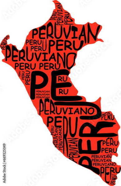 Fototapeta typographic map of peru red color