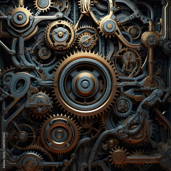 Fototapeta Futuristic Mechanical Background With Gears And Mechanisms Created Using Artificial Intelligence