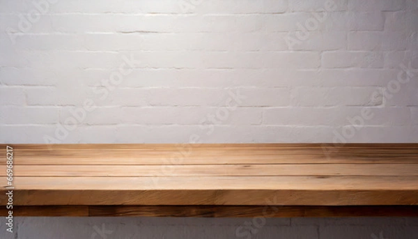 Fototapeta empty wooden table top on white wall background for product display high quality photo