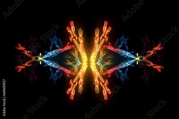 Fototapeta Illuminated xx chromosomes with telomeres. Generative AI