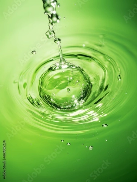 Fototapeta Crystal clear water drip splash on green background AI