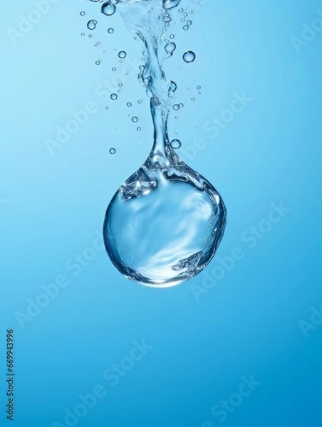 Fototapeta Water drop isolated on blue background AI