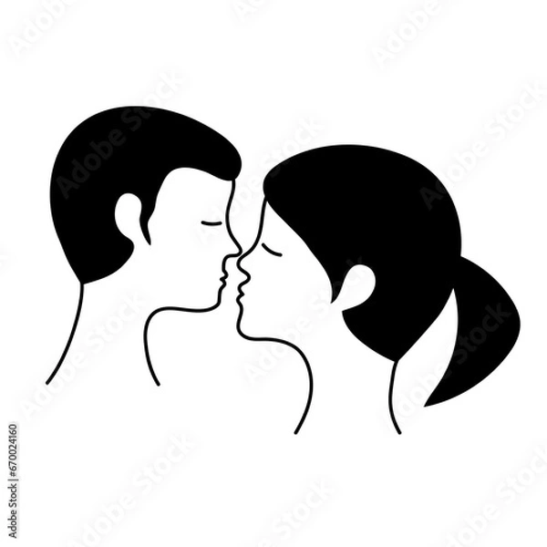 Fototapeta Man and woman kissing line icon.