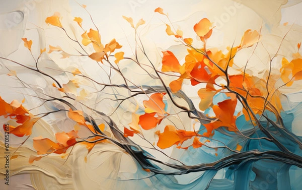 Fototapeta Whispering Autumn Dance of the Golden Leaves (Digital Art, 4000x2512, 300 dpi)