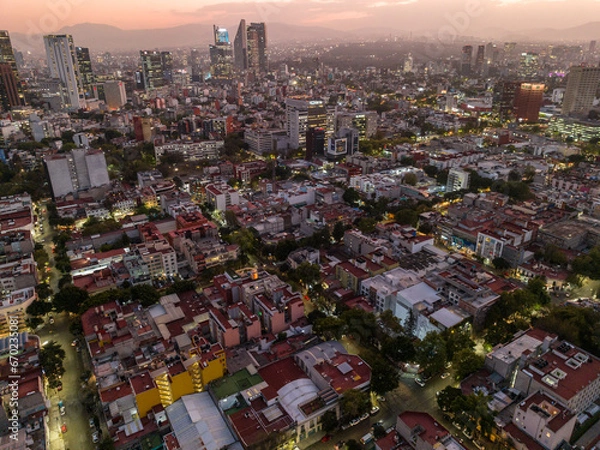 Fototapeta  Beautiful aerial view of the capital of Mexico city of Mexico City at sunset.