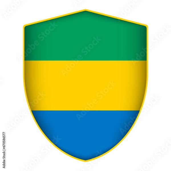 Fototapeta Gabon flag in shield shape. Vector illustration.