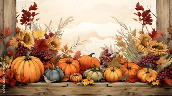 Fototapeta Invite the rustic charm of autumn into your design with this highly detailed banner showcasing a countryside adorned in the epic colors of the season.