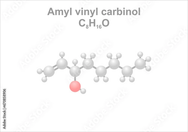 Fototapeta Simplified scheme of the amyl vinyl carbinol molecule. Known as mushroom alcohol.