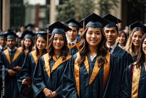 Fototapeta group of students in graduation cap