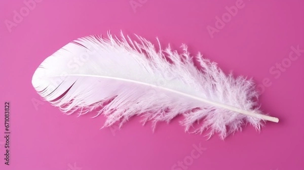 Fototapeta  a white feather is laying on a pink surface with a pink background.  generative ai