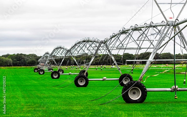 Fototapeta Pivot irrigation equipment on a turf farm