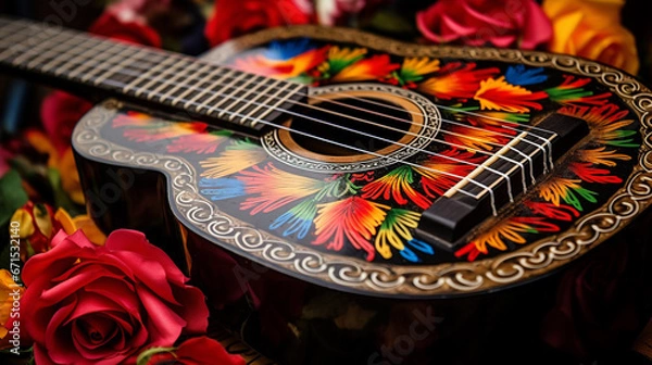 Fototapeta guitar and rose HD 8K wallpaper Stock Photographic Image 