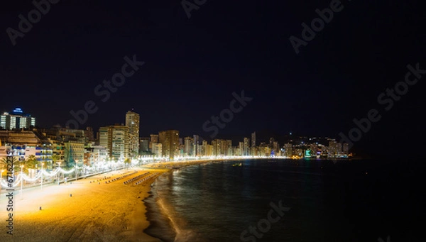 Fototapeta Benidorm city beach at night.