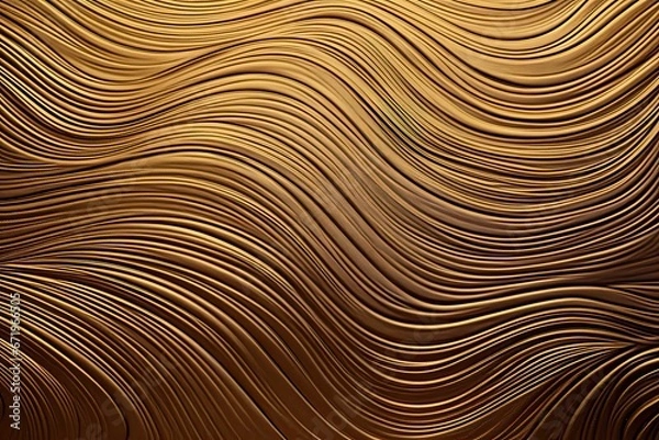 Fototapeta Bronze Ripples and Gold Wave on Brown Background - Abstract Digital Image.