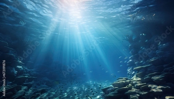 Fototapeta Photo of Underwater Serenity: A Tranquil Dive Amongst Submerged Stones and Crystal Clear Waters