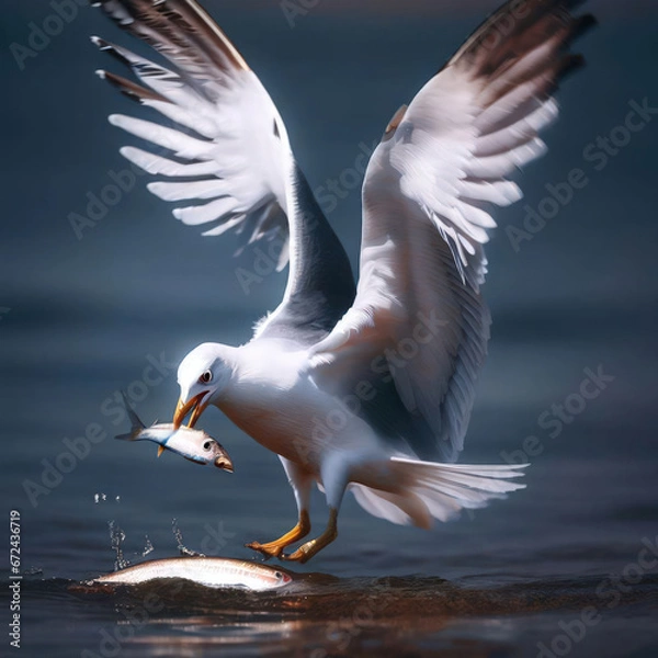 Fototapeta Seagull (Larus spp.) is a common coastal bird found around the world with fish.