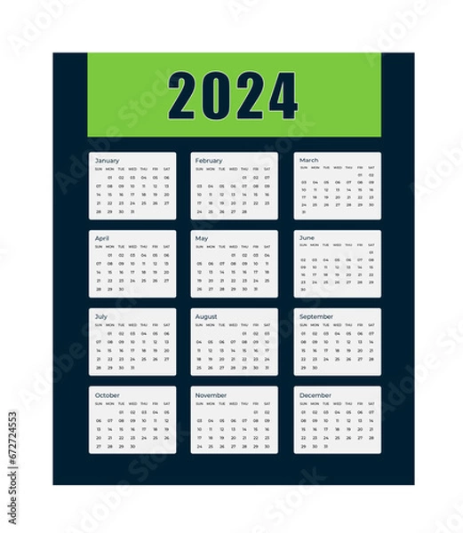 Fototapeta Monthly Modern well calendar design 2024,