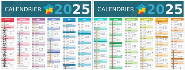 Obraz Calendrier 2025 12 mois au format 320 x 420 mm recto verso entièrement modifiable via calques et texte sans serif