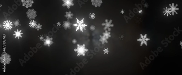 Fototapeta Snowflakes - Snowflakes and bokeh lights on the blue Merry Christmas background. 3D render