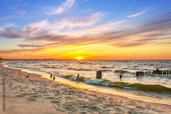 Fototapeta Sunset on the beach at Baltic Sea in Poland