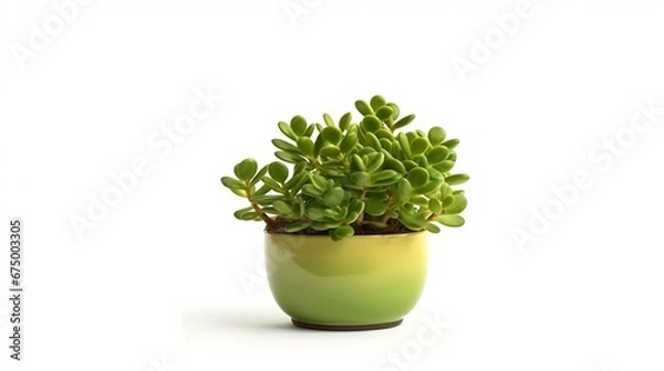 Fototapeta Crassula green plant pot isolated crassula ovata white background AI generated art