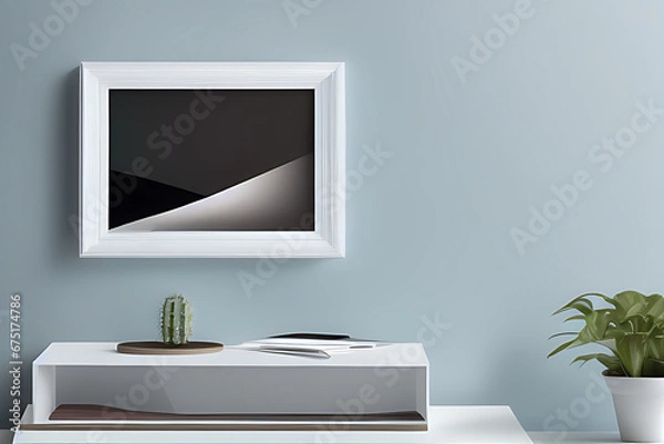 Obraz Podium Display Home office concept, picture frame mockup, wall background, Elegant working space, interior design