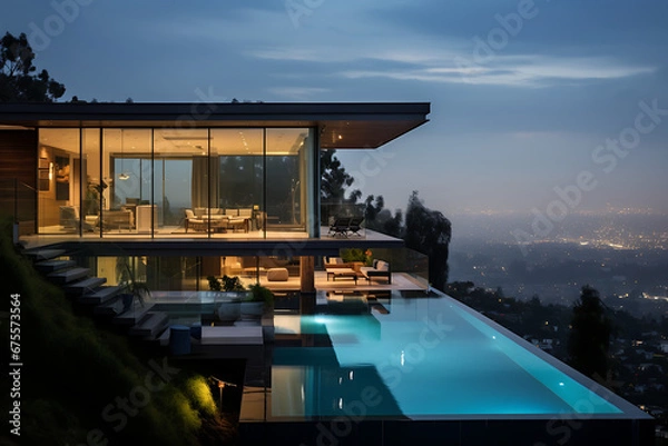 Fototapeta house in the hills, rich house, acitecture, hills, big house