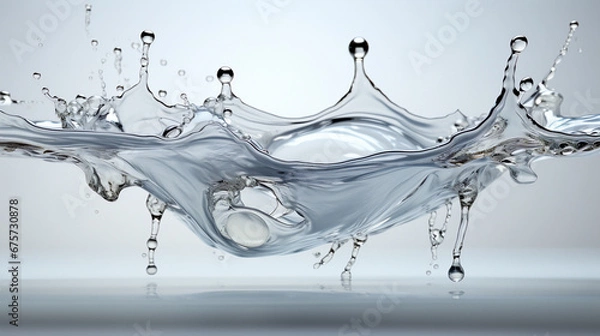 Fototapeta Transparent blue water splashes and wave with drops. Vector liquid splashing fluids with droplets, isolated realistic elements, transparent fresh drink, clear aqua falling or pour with air bubbles -Ai