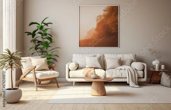 Fototapeta Luxurious living room area composition with minimalistic decoration