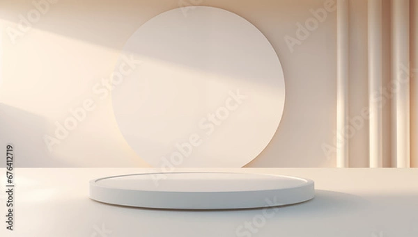 Fototapeta white minimalist product stage, pedestal on white background, product stage