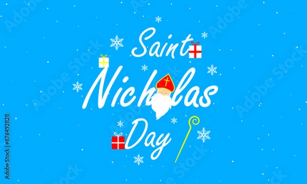 Fototapeta Nicholas saint day on a snowy background, vector art illustration.