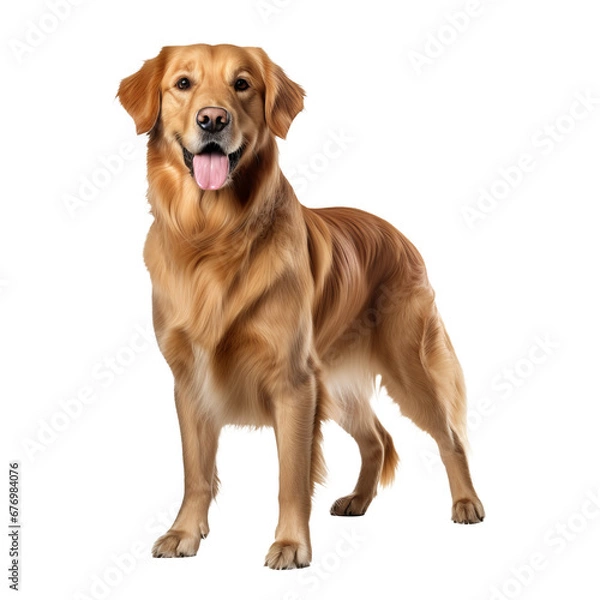 Fototapeta Golden retriever, full-body, standing on a transparent background, showcasing its lush coat and friendly demeanor.