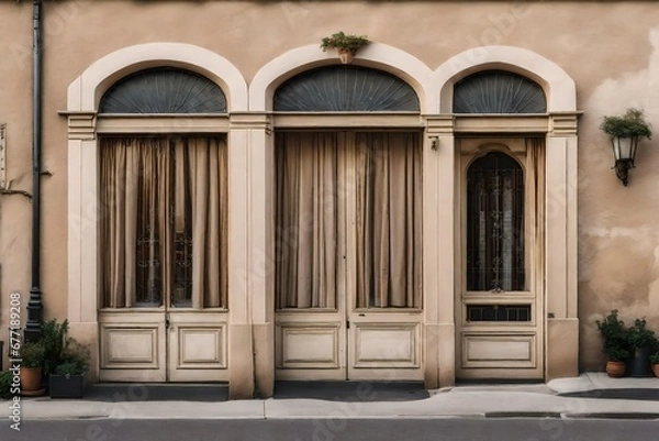 Fototapeta vintage wooden shop facades from europe , small village storefront vitrine