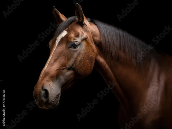 Obraz Horse Studio Shot Isolated on Clear Black Background, Generative AI