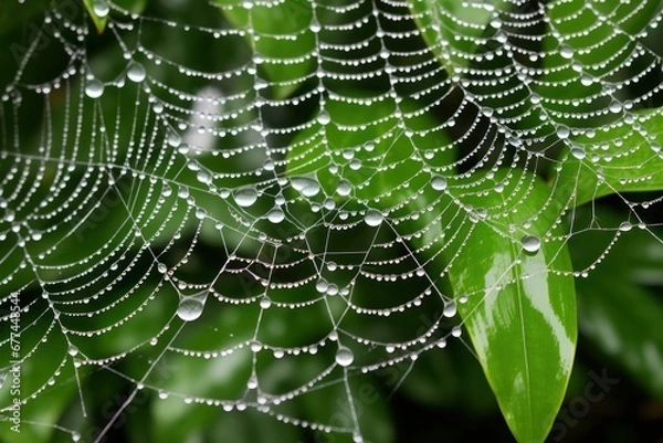 Fototapeta a spider web with water droplets on it