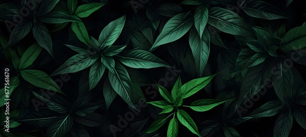 Fototapeta Green leaves on the dark background