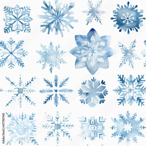 Fototapeta Beautiful set blue snowflakes, christmas design elements, frozen symbol