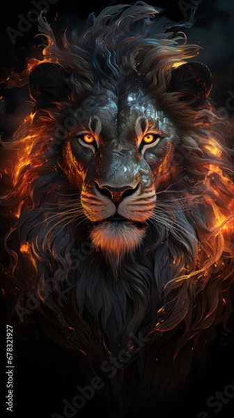 Fototapeta Fire lion for modern poster or tattoo.