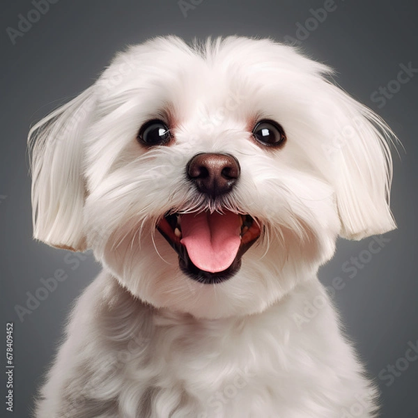 Fototapeta Perro maltés blanco feliz primer plano